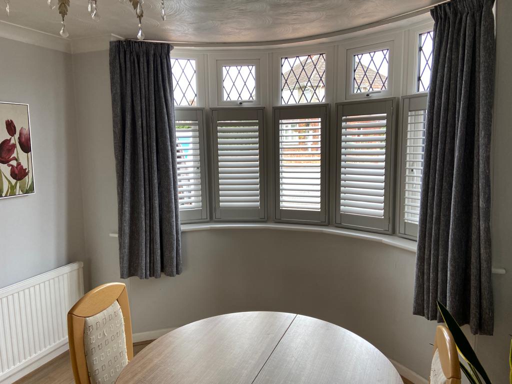 Shuttercraft somerset Yeovil bay window cafe style curtains custom colour dining room