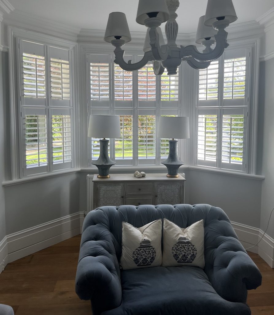 Bay Window White Window Shutters interior view from Shuttercraft Henley