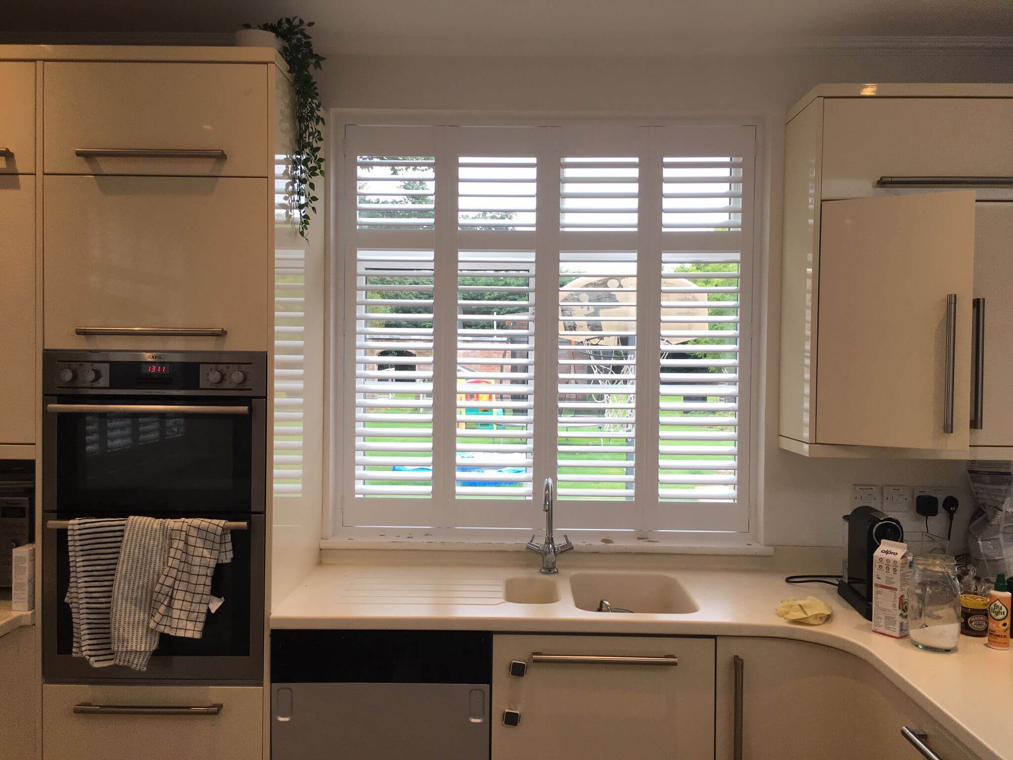 Derbyshire kitchen window shutters full height