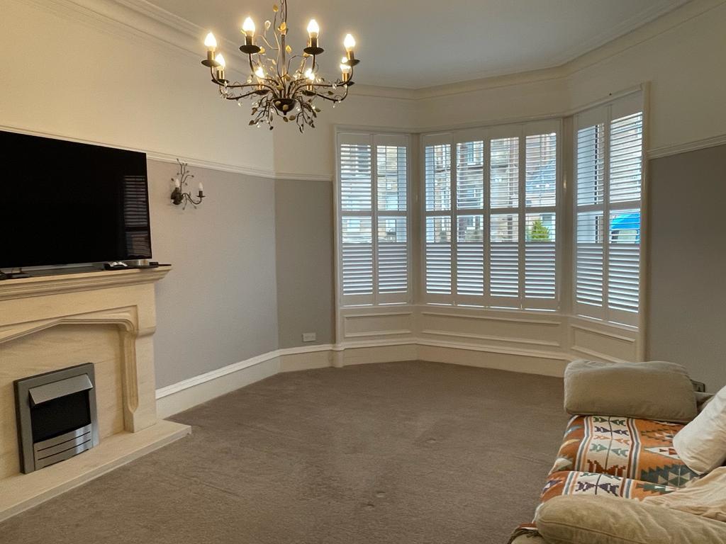 Living Room Bay Window Shutters in Scotland