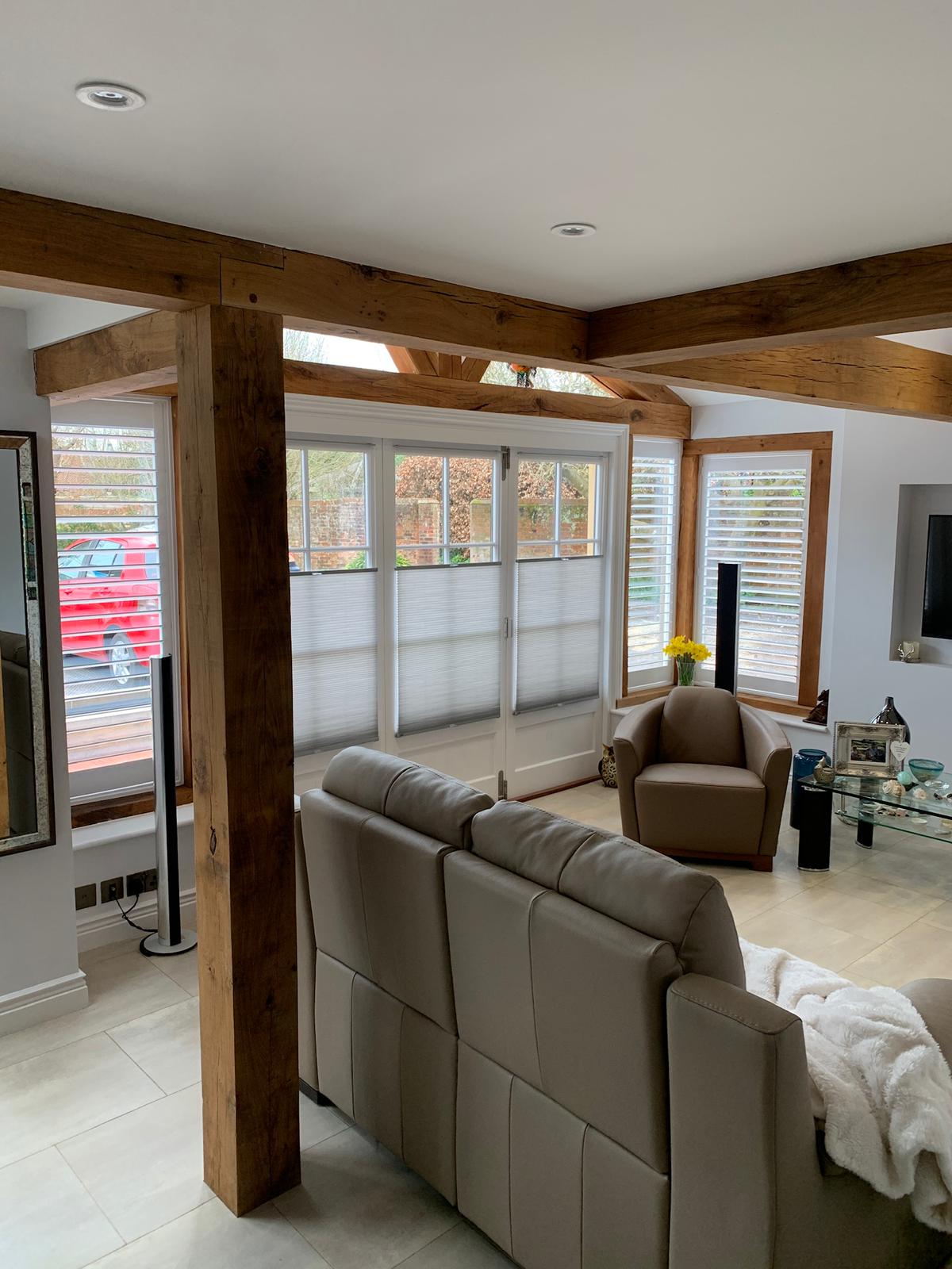 Full Height Shutters and Parma Honeycomb Blinds