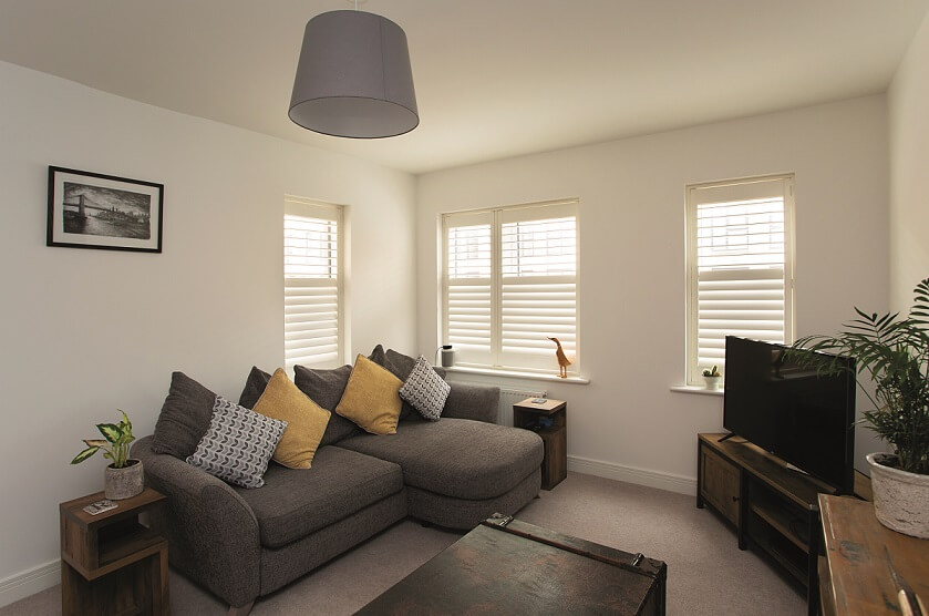 White Window Shutters in Somerset Living Room Bath