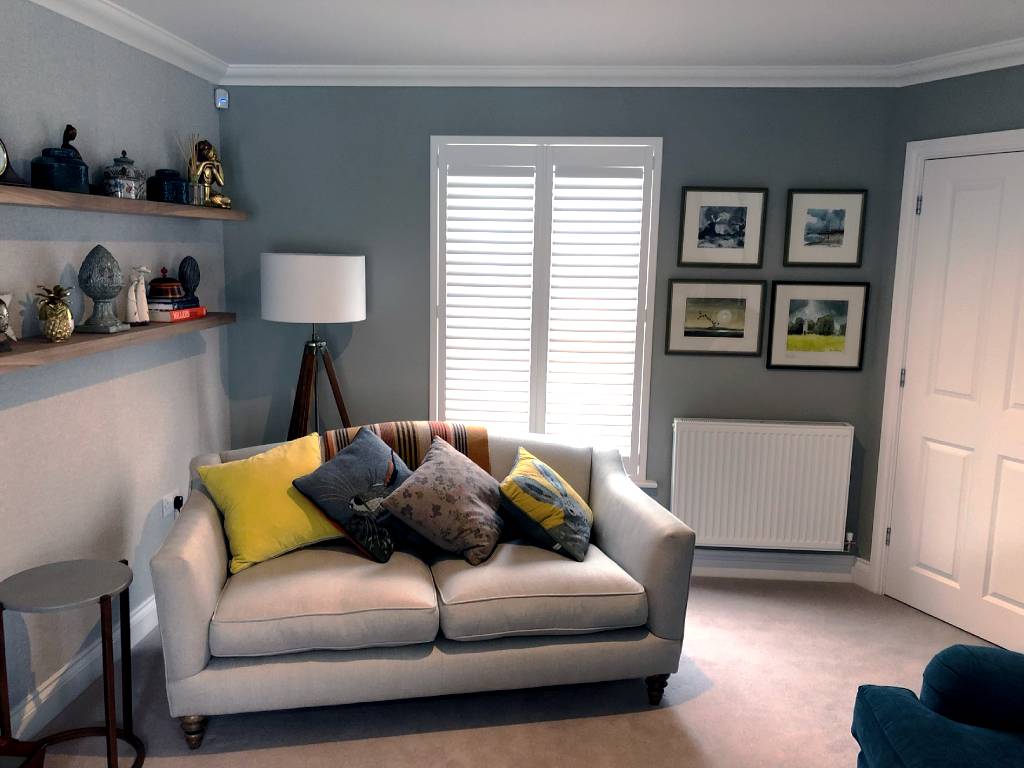 white shutters in living room