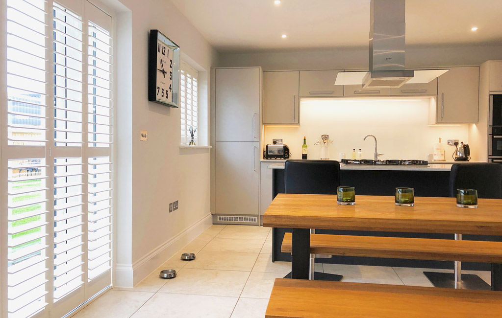 interior shutters in a modern kitchen