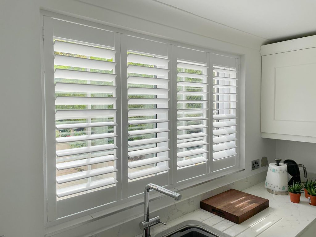 Close up of white shutters