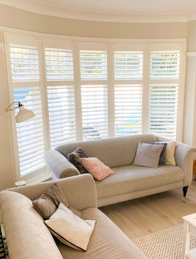 White Bay Window Living Room Shutters