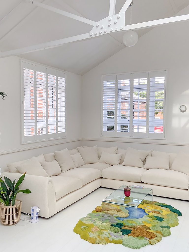 Full Height Living Room White Shutters