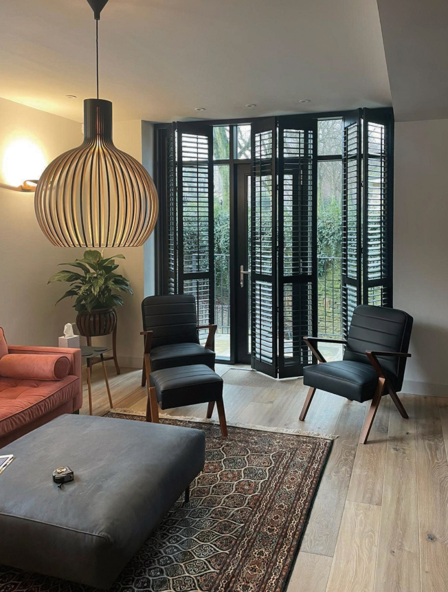 Black Full Height Living Room Shutters