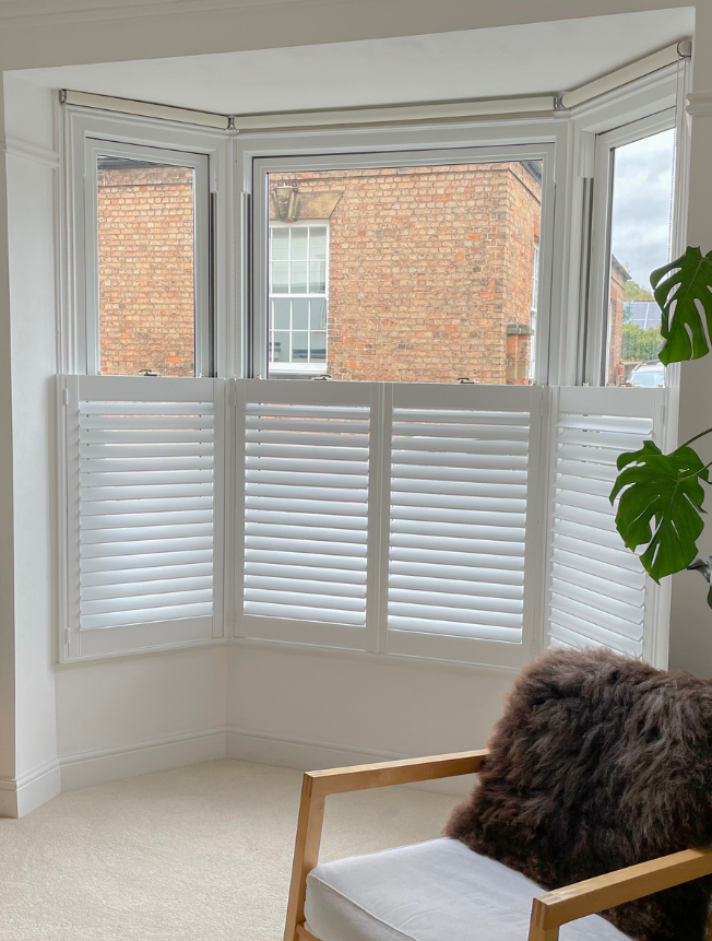 Cafe Style White Living Room Shutters