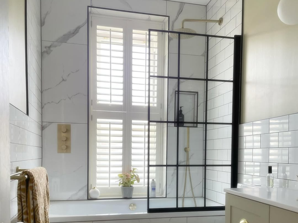 White Tier-on-Tier Bathroom Shutter