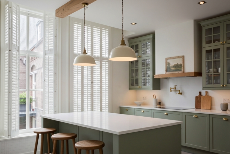 Full Height White Kitchen Shutters